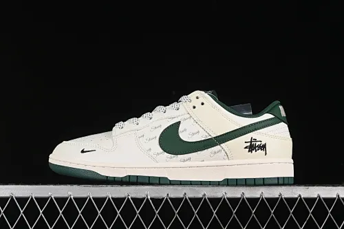 All Categories Nk SB Dunk Series Nk SB Dunk Low High-end Customized Low-top Sneakers Nk SB Dunk Low Stusi Joint-English Beige and Green Anniversary High-end Customized Low-top Casual Sneakers XY1688-013
